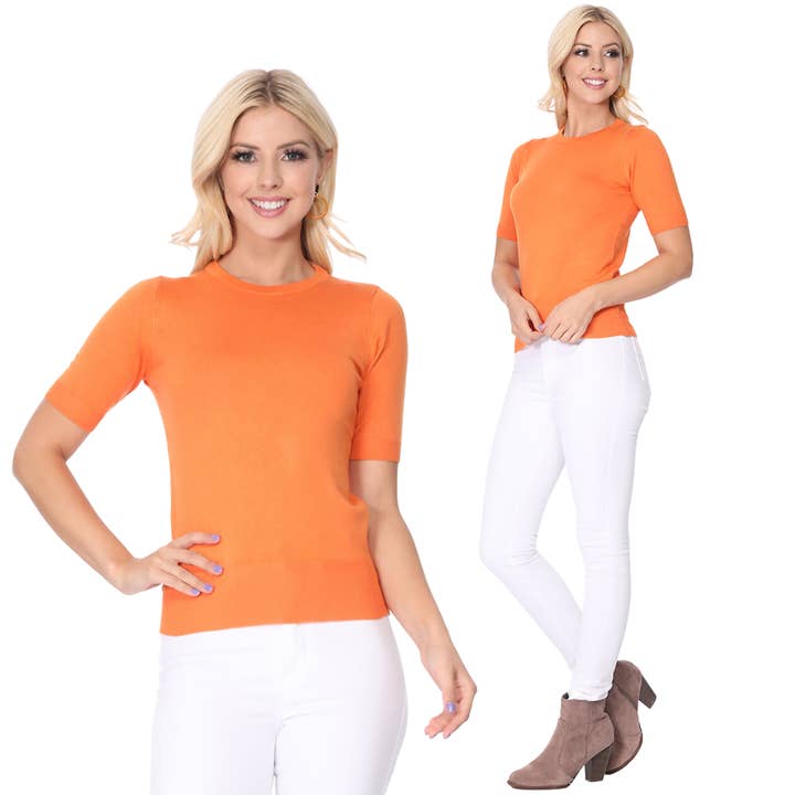 Mak - Wholesale Knit Top - Women's - Half Sleeve Crewneck Lightweight Soft Pullover Tee MK3664Y1
