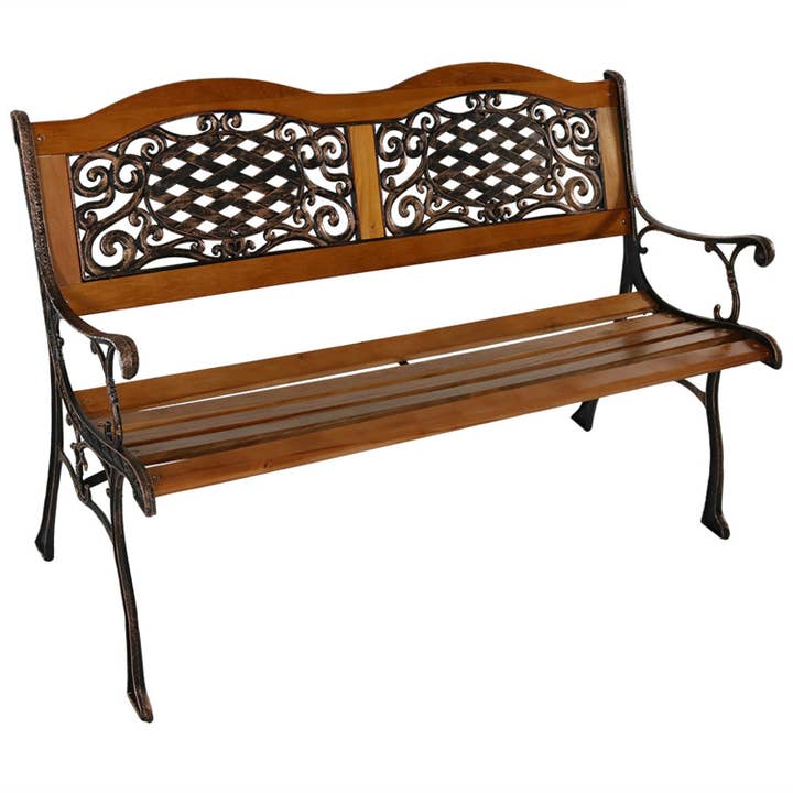Sunnydaze Decor - Wholesale Bench - Ivy Crossweave Cast Iron and Wood Outdoor Garden Bench