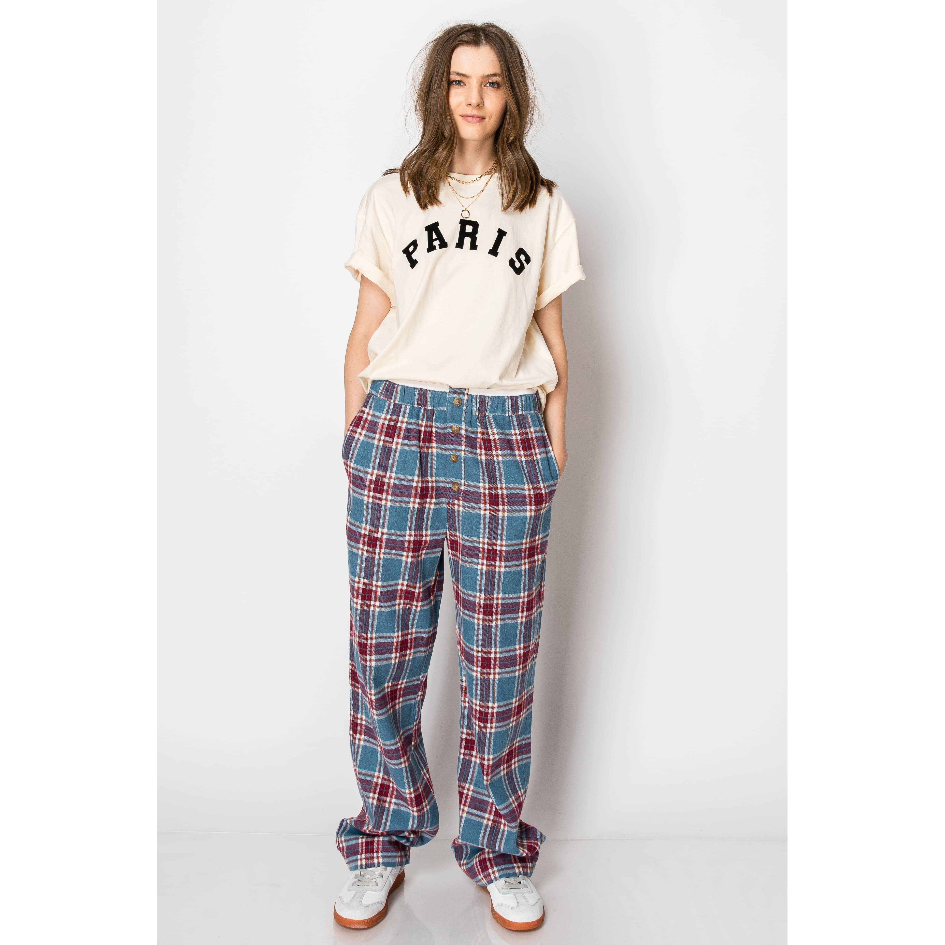 SKYLAR ROSE - Wholesale Pants - Women's - Flannel Plaid Pajama Boxer Wide Leg Lounge PANTS2