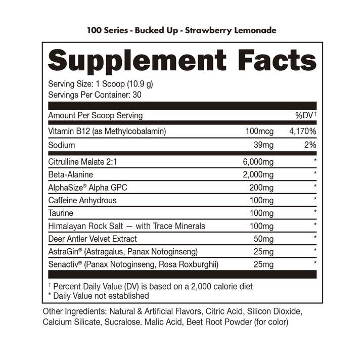 Campus Protein - Wholesale Protein/Superfood Powder - Bucked Up 100 Series Pre Workout
