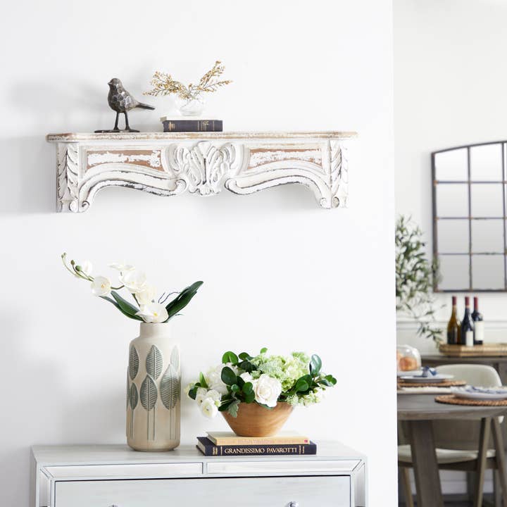 UMA Home Decor - Wholesale Wall Mounted Shelf - Vintage White Wood Wall Shelf
