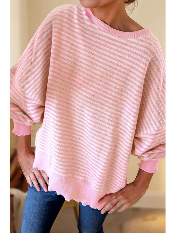 Aapparella - Wholesale Knit Top - Women's - Striped Print Loose Fit Long Sleeve Top | S-2XL