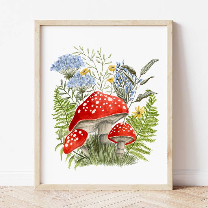 Woodland Mushroom Wall Art Print for wholesale by Fox and Wild