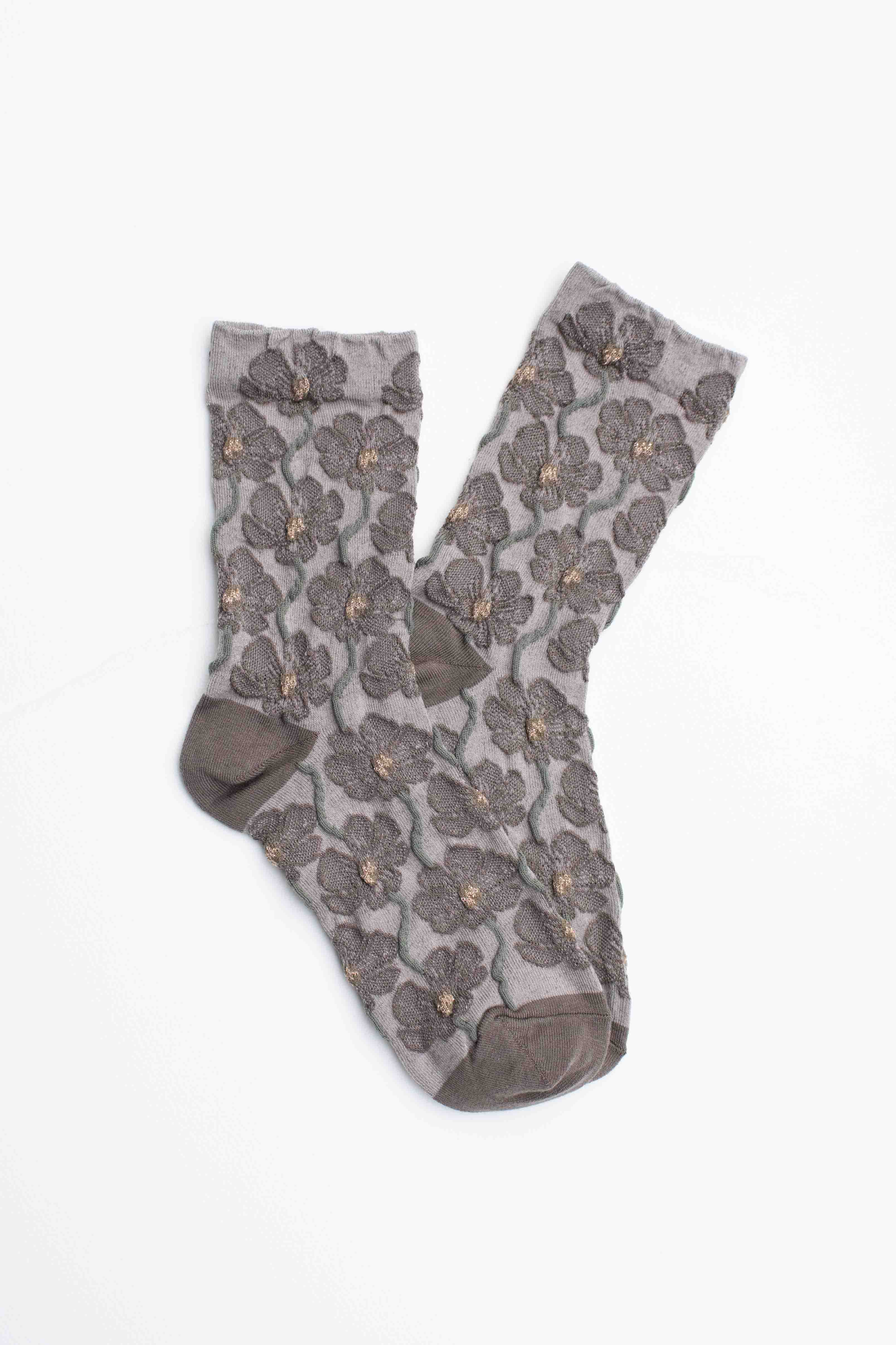 Tiepology - Vente Chaussettes – femme - Chaussettes en mélange de coton à motif floral.9