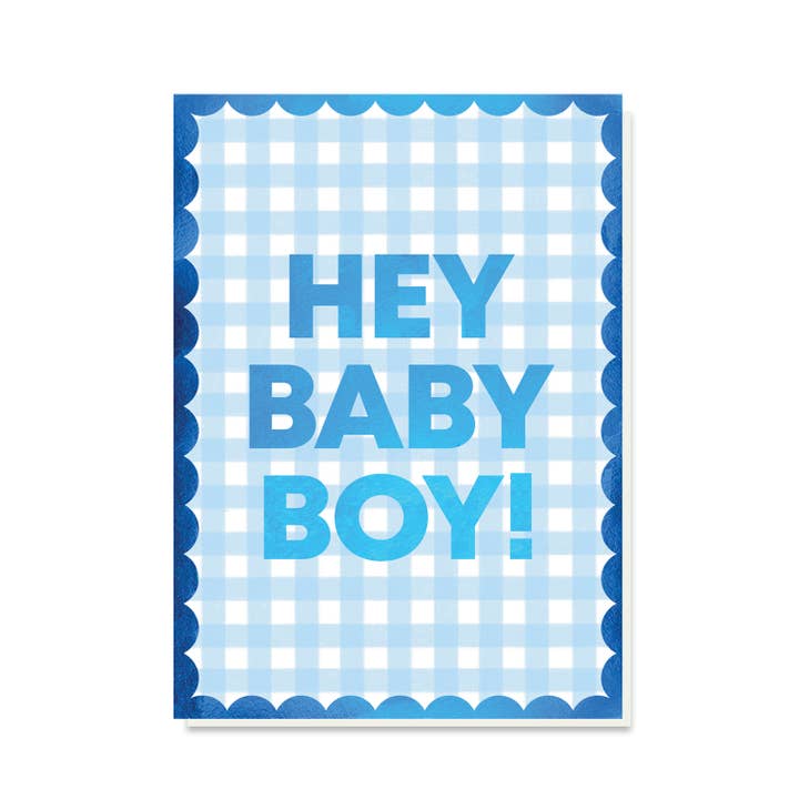 Blauw Geruit Babyjongen Kaart | Foliekaarten | Nieuwe Babykaarten voor wholesale door Stormy Knight