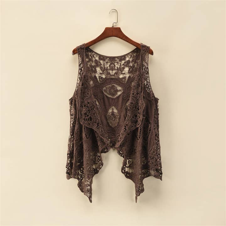 Rosa Clothing - Wholesale Cardigan - Women's - Sleeveless Hollow Jacquard Lace Cardigan2