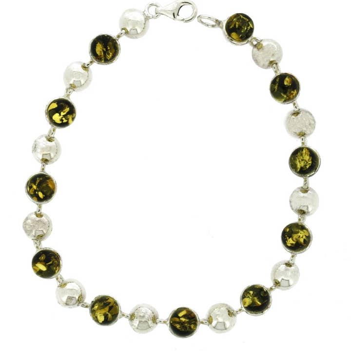 Armband aus Sterlingsilber und grünem Bernstein mit Präsentation B für den Großhandel von Nova Silver