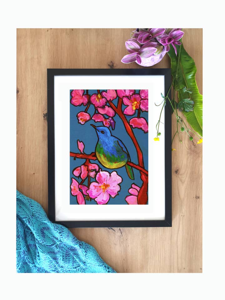 Bird in Blossom - Giclee Art Print for wholesale by Plant Based Paintings