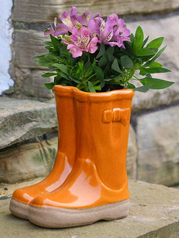 Orange Wellington Boots Planter for wholesale by Dibor