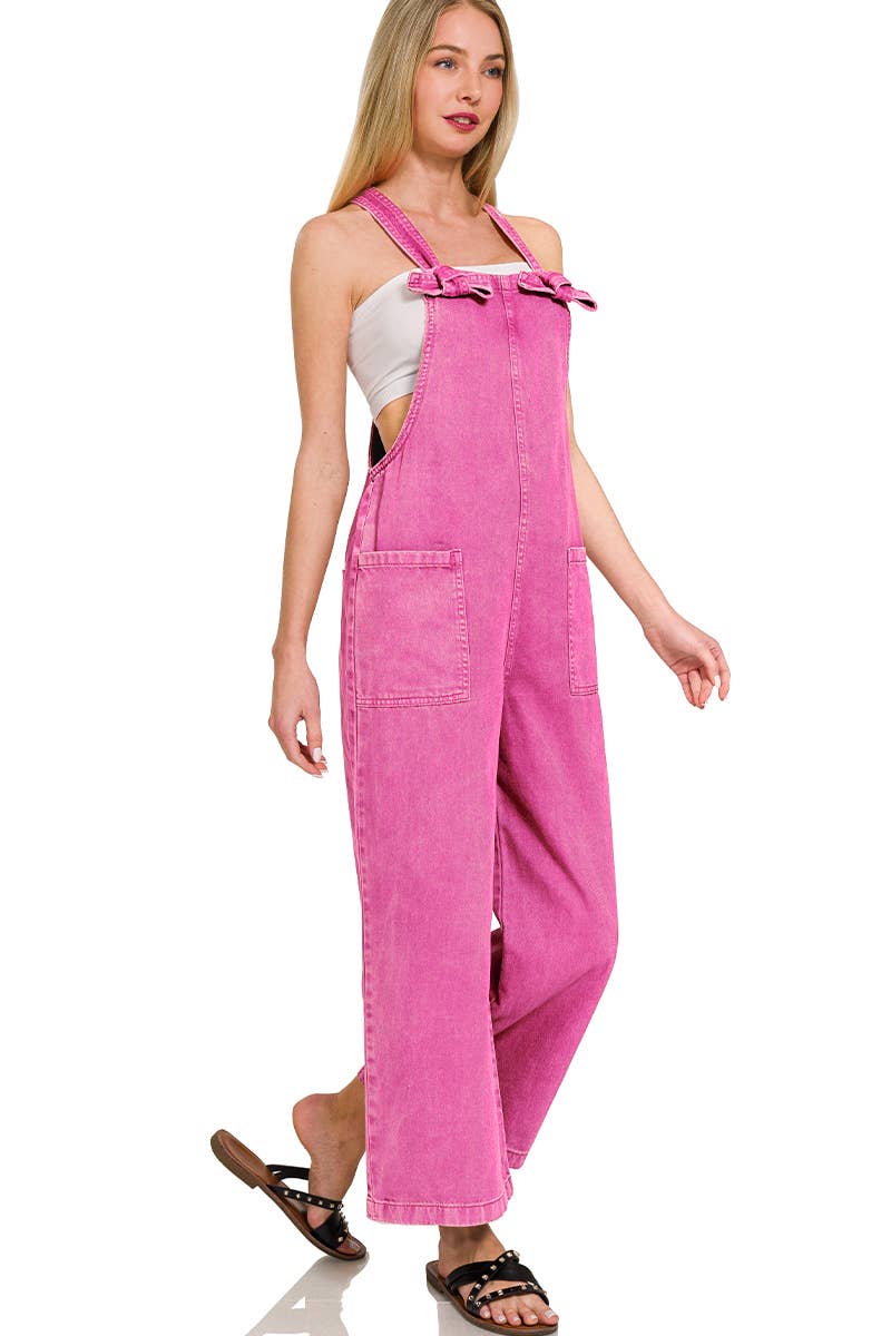 42POPS – wholesale Overalls – Women's – ",..._ Washed Knot Strap Pockets Jumpsuit3