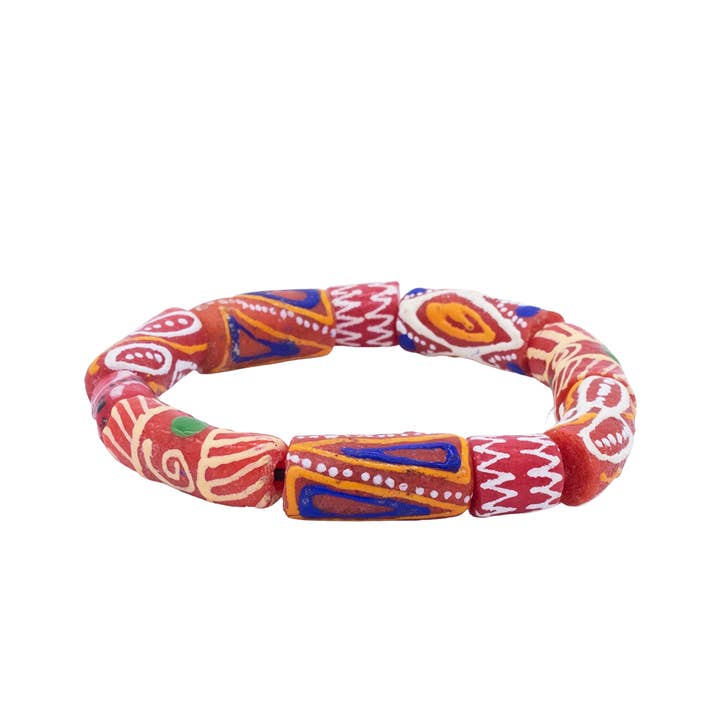 Röd handmålad Ghana Krobo glas pärlstav armband för wholesale av Cloth & Cord, LLC
