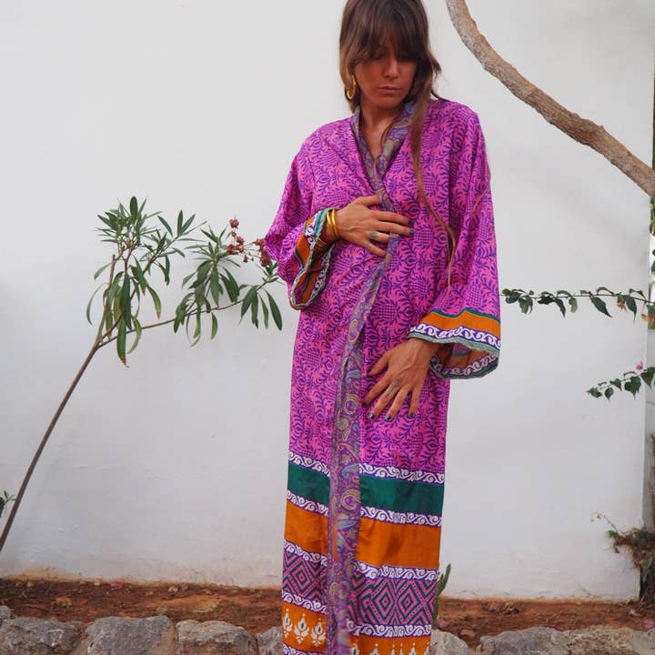 Vagabond Ibiza - Wholesale Kimono - Women's - The Kardash Kimono Long – Up-cycled Vintage Sari Kimono 31