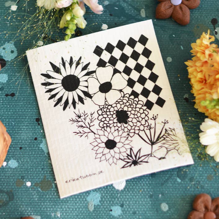 vaatdoek FLOWER POWER zwart voor wholesale door erika tubbin