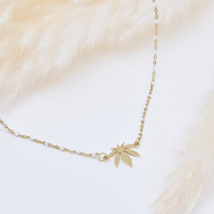 Stainless steel white enamel leaf necklace - BJ210175OR for wholesale by Kapyco