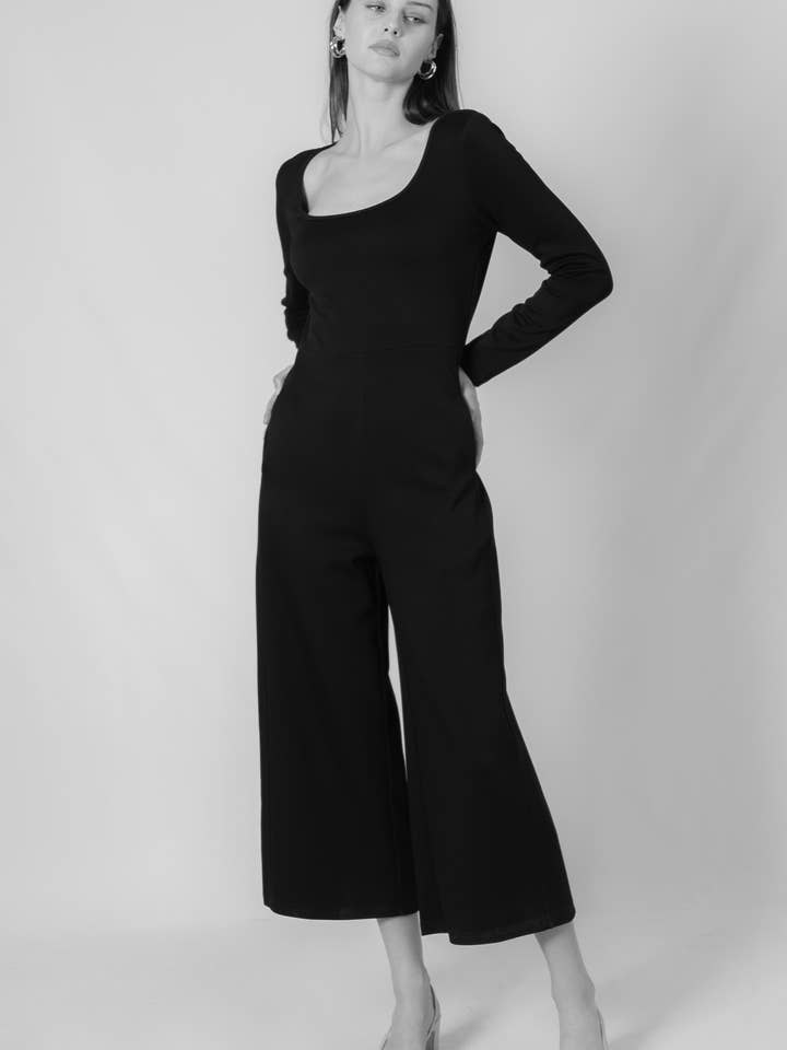 Black P. CILL Butter Modal Fitted Long Sleeve Jumpsuit for wholesale on Faire
