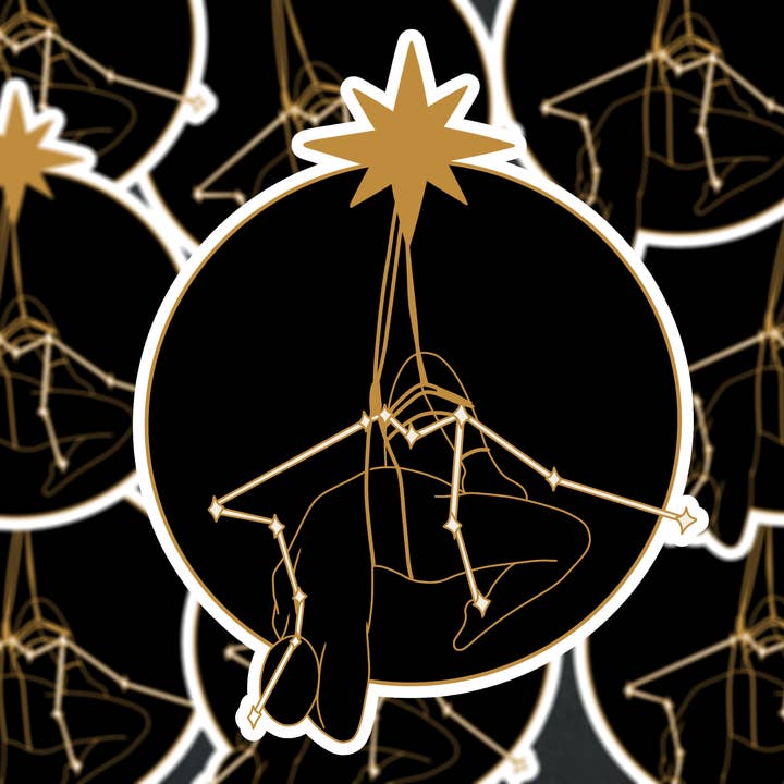 Autocollant en vinyle avec étoiles suspendues Verseau pour la vente par K.E. Antoloci