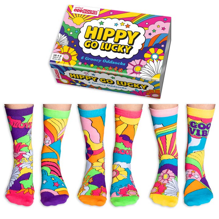 Sock Academy – wholesale Socks – Unisex – HIPPY GO LUCKY | 6 Odd Socks Gift Box - United Oddsocks
