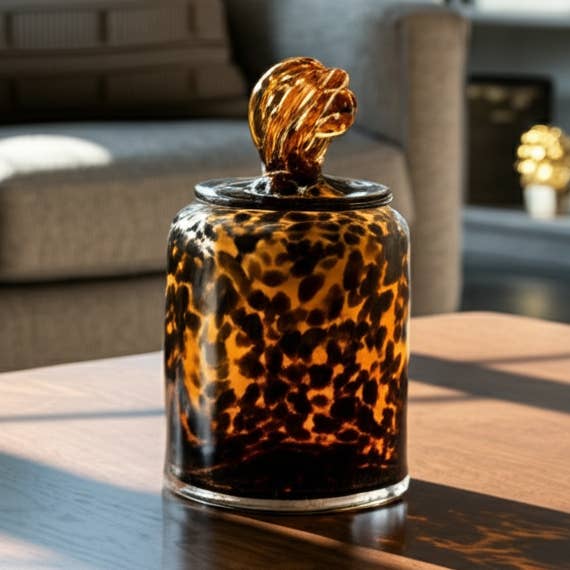 Decorative Jar - Orange Glass Knot Lid Tortoise, 8 in. for wholesale by Sagebrook Home