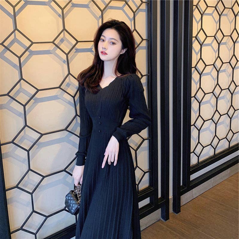 Marayn - Wholesale Dress - Women's - HighWaisted Knit Dress Chic Korean Style for Fall17