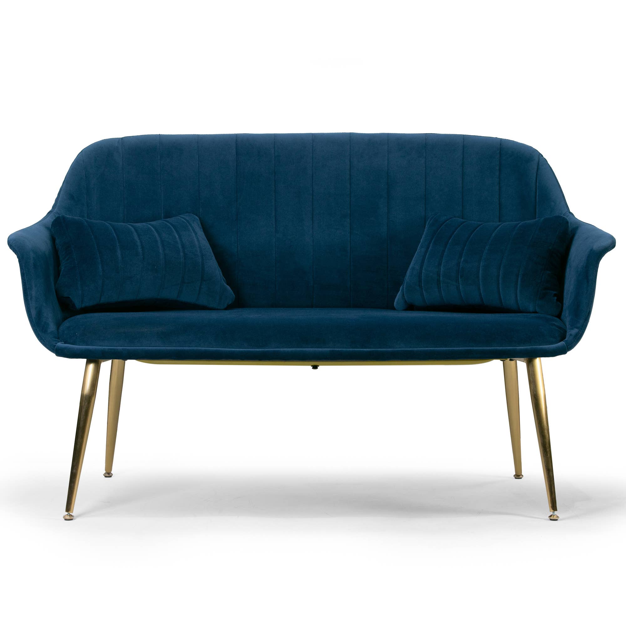 Glamour Home - Vente Canapés - Ensemble canapé 2 places en velours bleu Angela et fauteuil d'appoint6