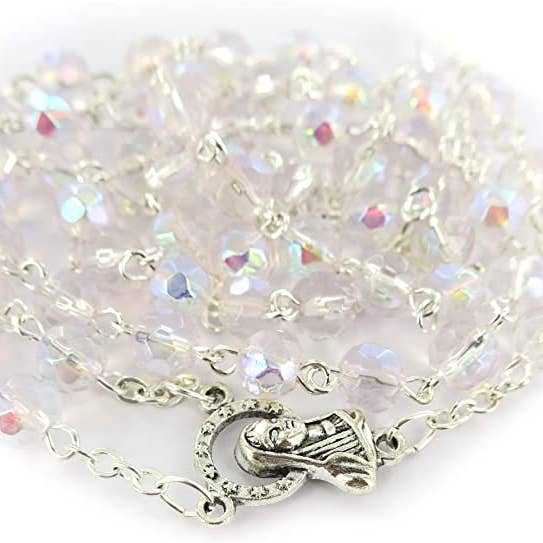 Costa Articoli Religiosi - Wholesale Prayer Beads Necklace - 6mm Crystal Rosary White4
