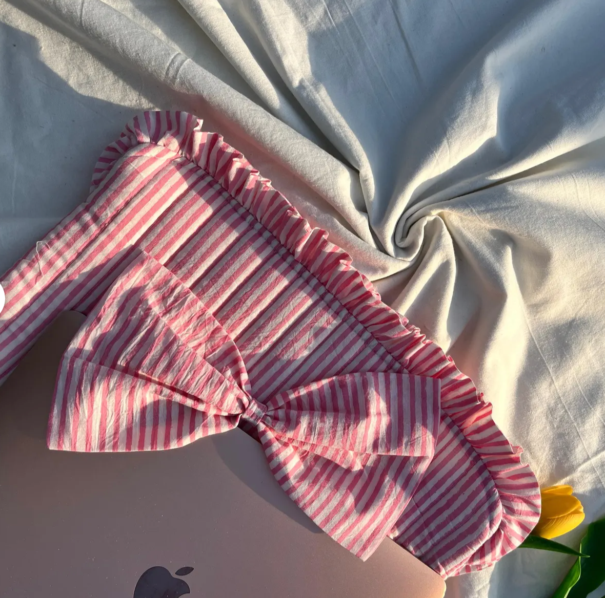 Two Way Street - Wholesale Laptop/Tablet Case - Women's - Pink & Blue Hand Printed Laptop Sleeve with Ruffles  2