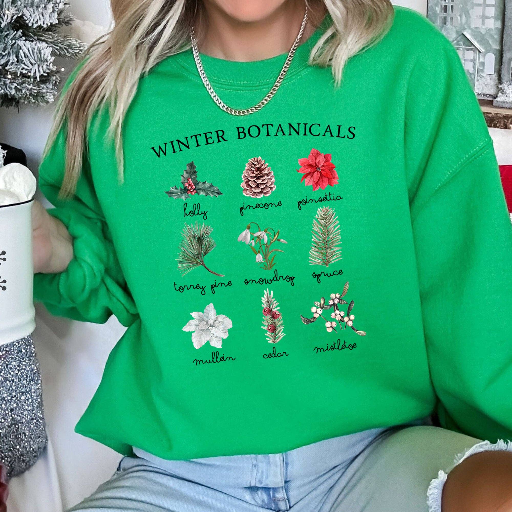 Refinery Number One LLC – wholesale Sweatshirt med tryck - Dam – Vinterbotanik, järnek, julstjärna jultröja1
