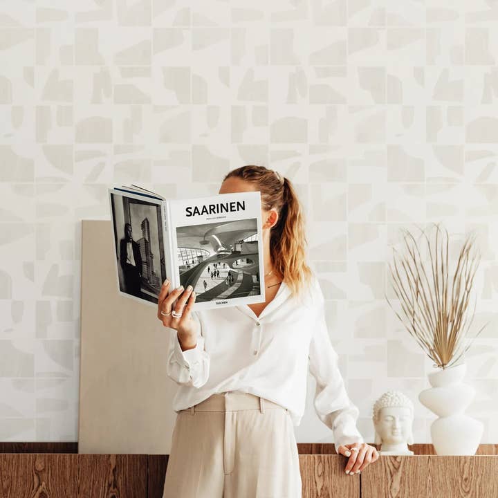 Neutral Geometric Wooden Tile Design Removable Wallpaper for wholesale by Livettes Wallpaper