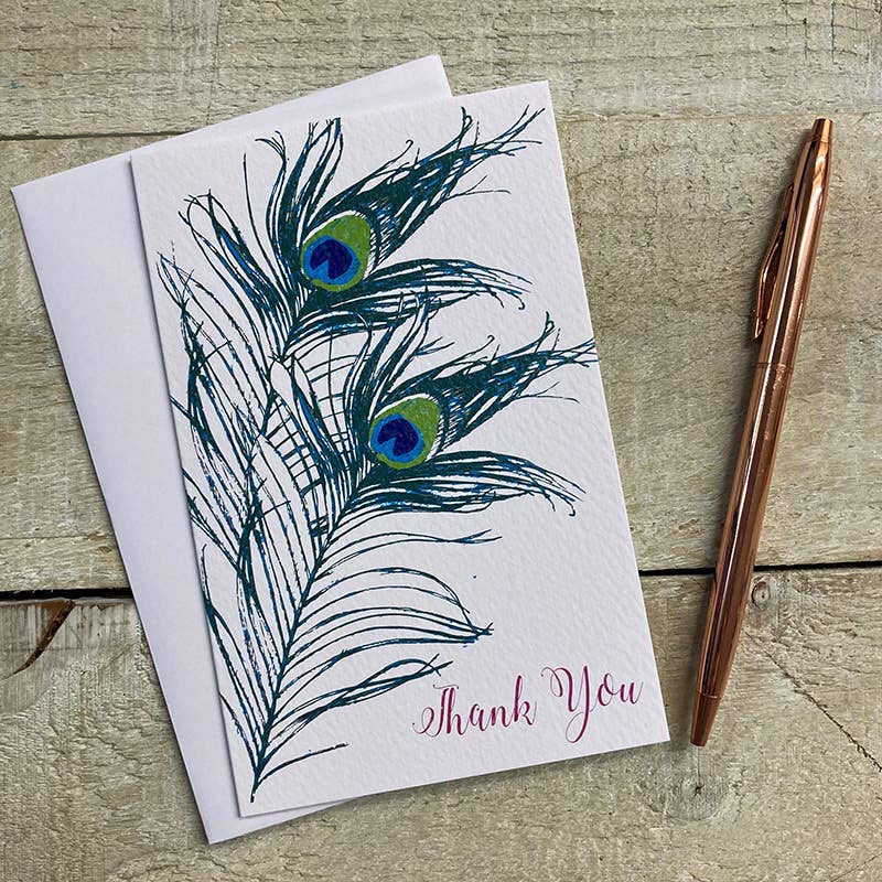 White Cotton Cards – wholesale Stationery/notecard set – Notelets- Thank You Feather Pack of 6 (N95-14T)0
