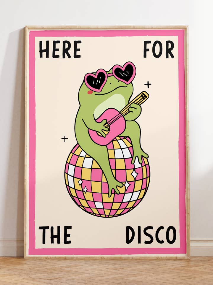 Frog Disco Print | Wall Art Poster | Funky Home Decor for wholesale by By Honey Studios