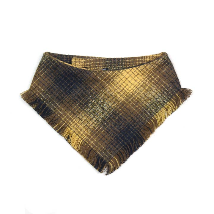 Golden Plaid Flannel Fringed Pet Bandana - The Ember for wholesale by Dusidog