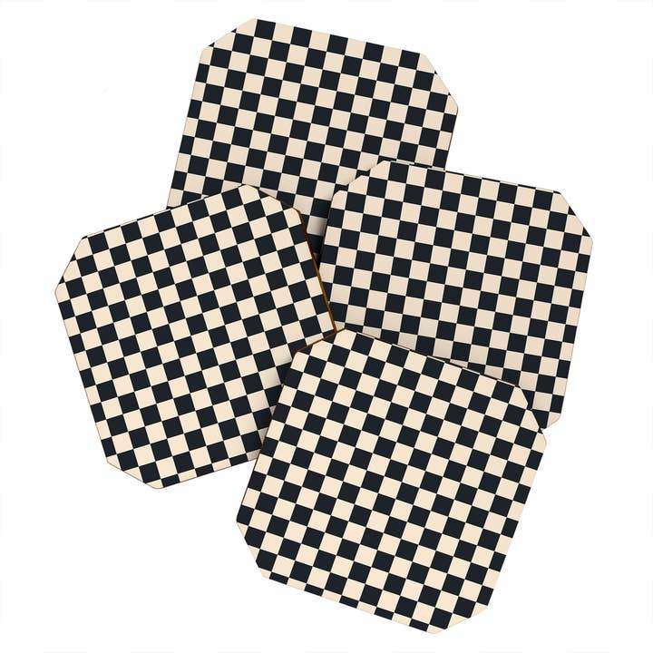 Cuss Yeah Designs Black Cream Checker Pattern Coaster Set for wholesale by Deny Designs