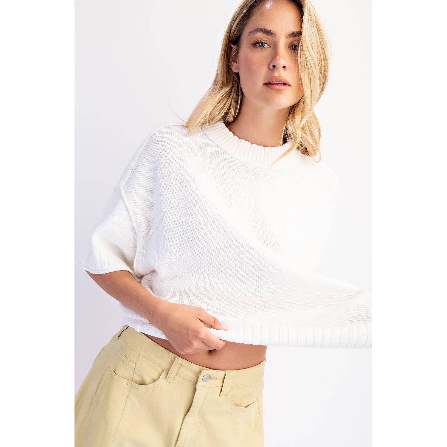 COTIERRA - Wholesale Knit Sweater - Women's - OVERSIZED CREWNECK SHORT SLEEVE SWEATER10