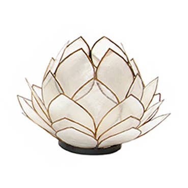 5" Capiz Double Lotus Candleholders (Natural/Gold) for wholesale by Dekorasyon Gifts Decor