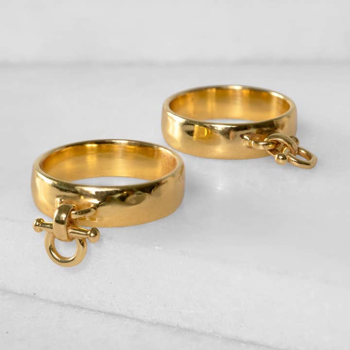 Ariston Horse Bit Equestrian Ring in Gold for wholesale by URBAN-EQUESTRIAN