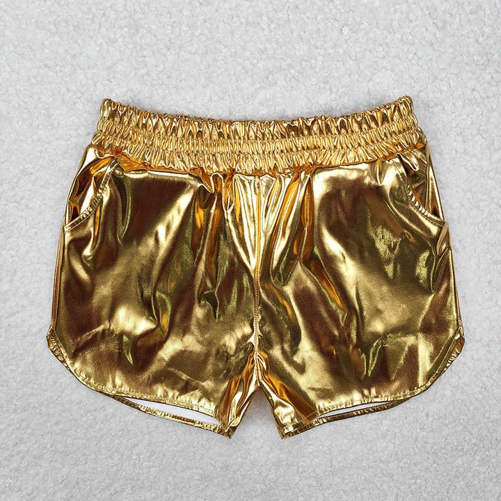 Aier Wholesale - Wholesale Shorts - Kids - 8 Colors Sibling Baby Girls Pockets Leather Metallic Elastic Bottom Shorts7