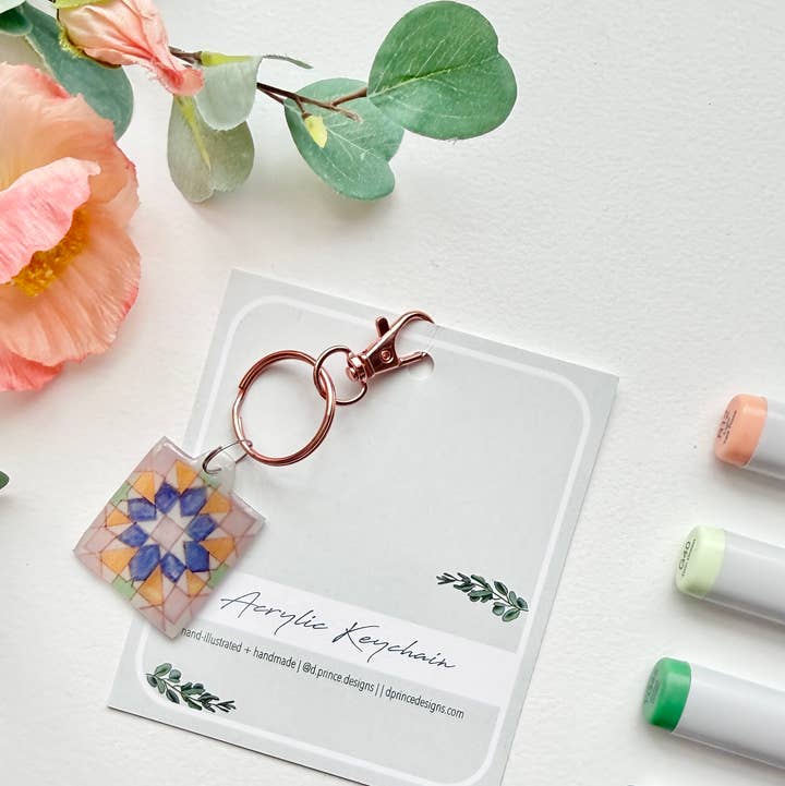 Handritad portugisisk kakel - Burst | Handgjord akryl + harts nyckelring för wholesale av D. Prince Designs