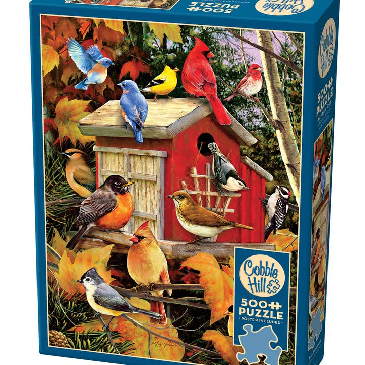 Fall Birdhouse 500pc puzzle for wholesale by Outset Games and Cobble Hill Puzzles