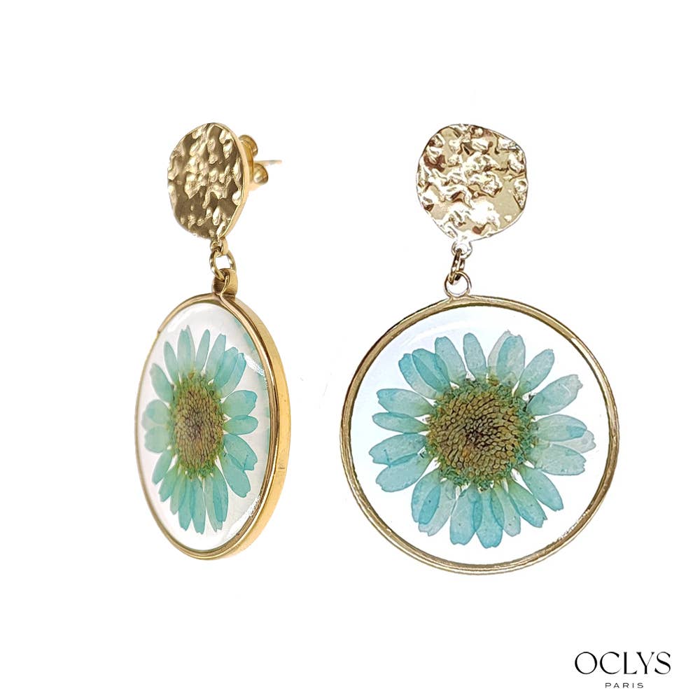 Oclys - Wholesale Dangle Earrings - Dried flower earrings in gold stainless steel resin2