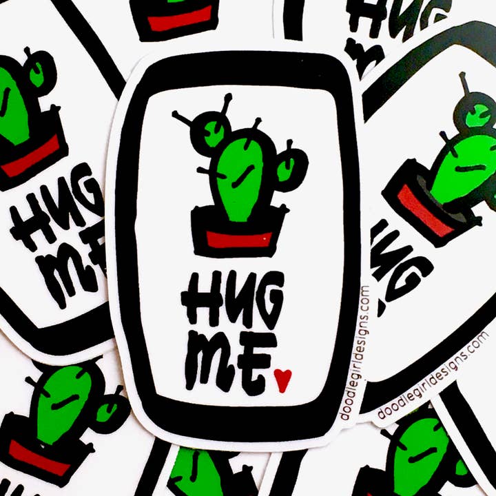 Autocollant Hug Me Cactus pour la vente par DoodleGirl Designs
