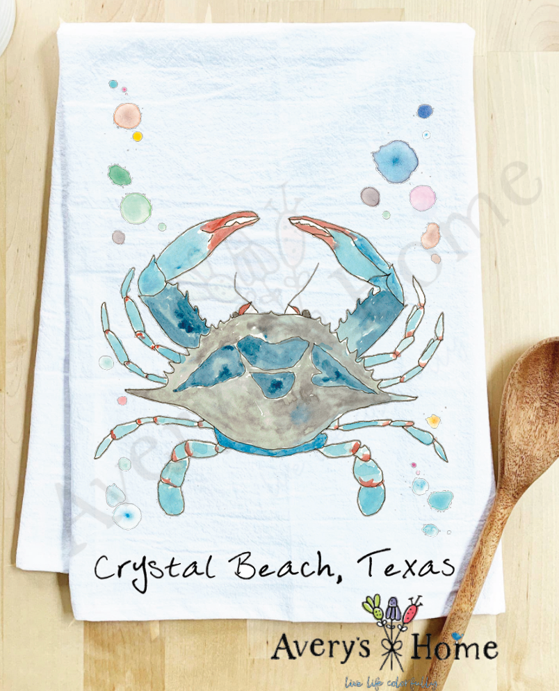 Avery's Home - Wholesale Tea Towel - Blue Crab Ocean Customizable Coastal Tea Towel10