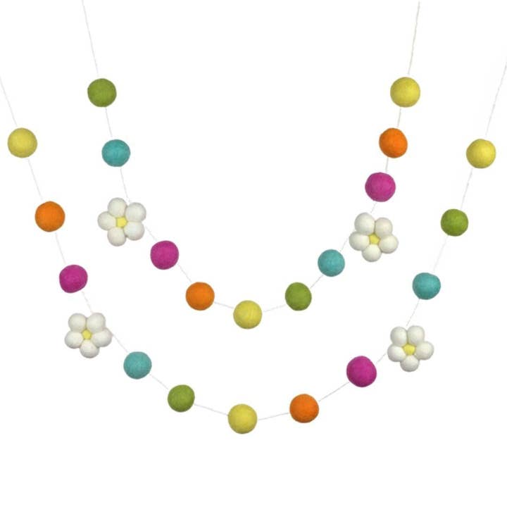 Spring Flower Garland Decor- Daisies & Bright Felt Balls for wholesale by Matthew + Mae