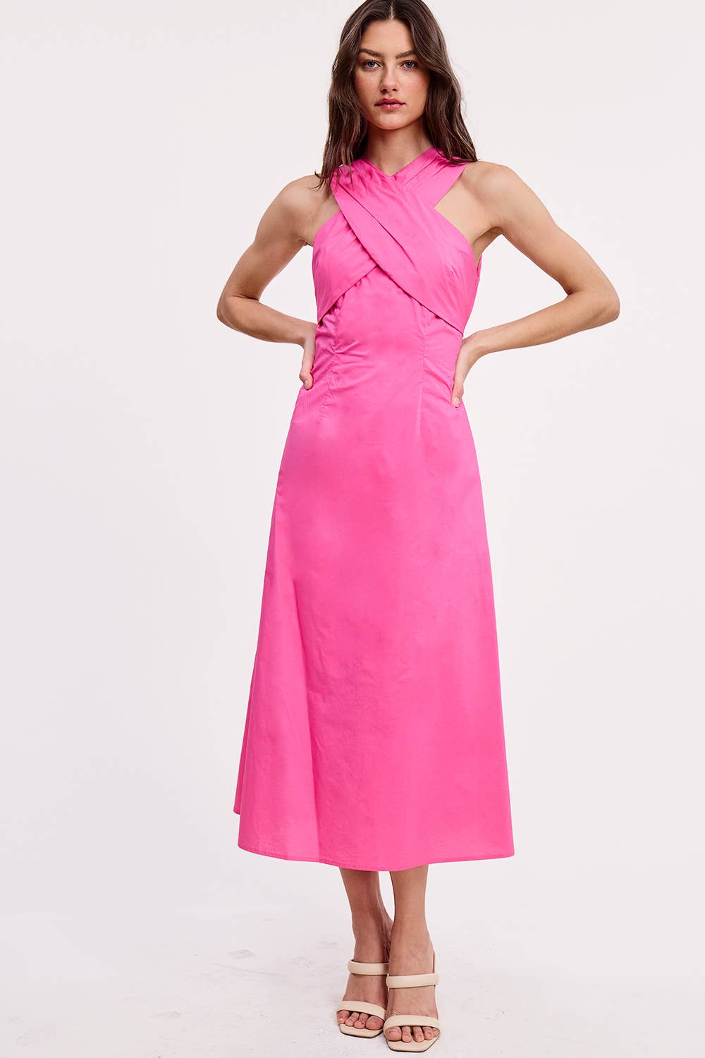 Ultramarine - Wholesale Dress - Women's - Halter Neck Solid Midi Dress6