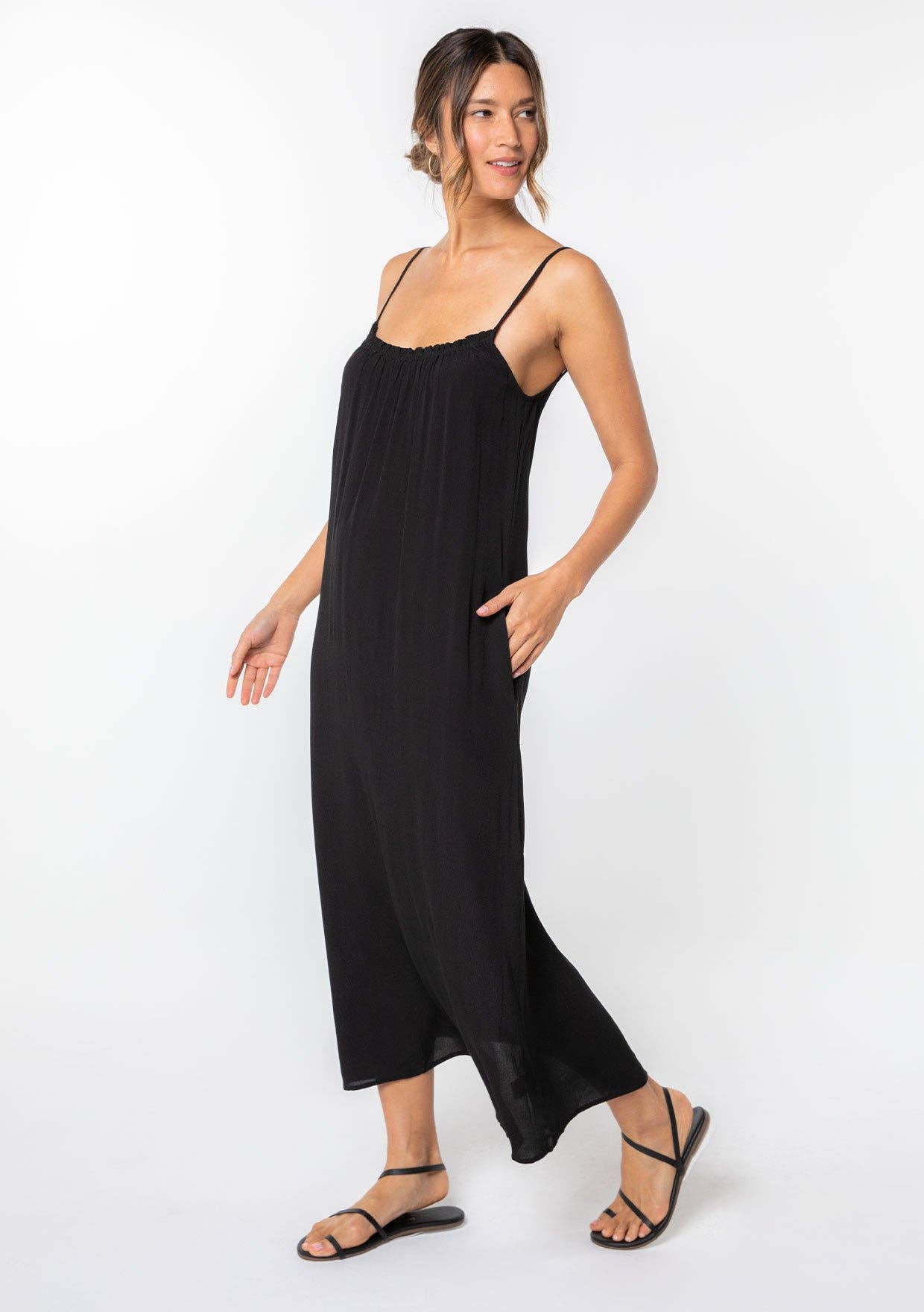 Black Boho Flowy Spaghetti Strap Maxi Dress for wholesale on Faire2