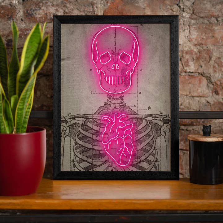 Ink & Drop - Wholesale Art Print - Neon Skeleton Vintage Diagram Print