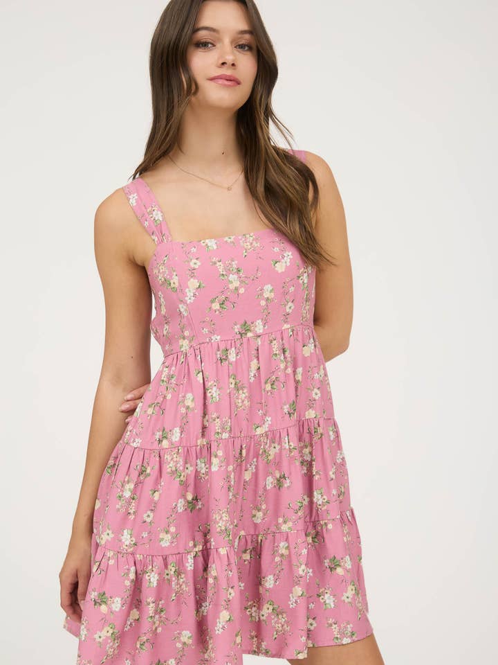 Blu Pepper – wholesale Dress – Women's – FLORAL SLEEVELESS TIERED MINI DRESS2