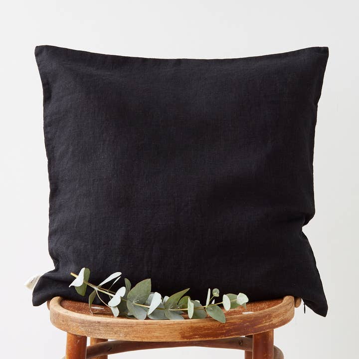 Black Linen Cushion Cover for wholesale by Linen Tales (We cover U.S. import duties)