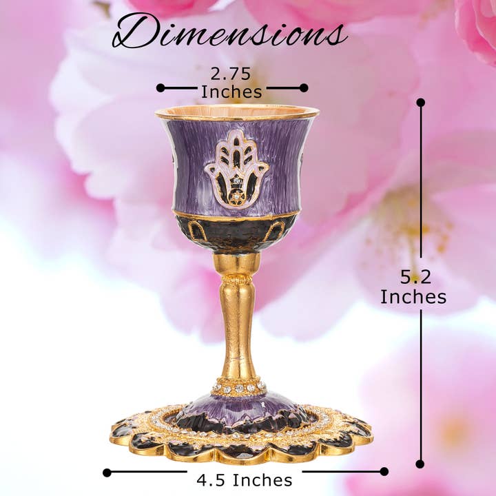 Matashi - Wholesale Wine glass - Matashi HandPainted Enamel Tall 5" Kiddush Cup Set w/ Stem1