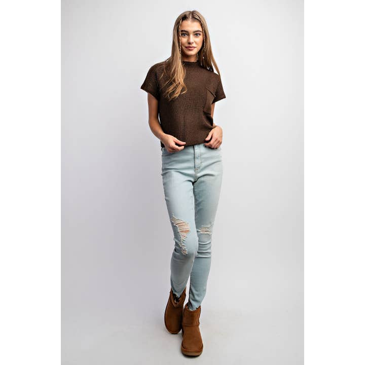 Sweet Generis - Wholesale Knit Sweater - Women's - DROP SHOULDER RIB-KNIT SWEATER TOP
