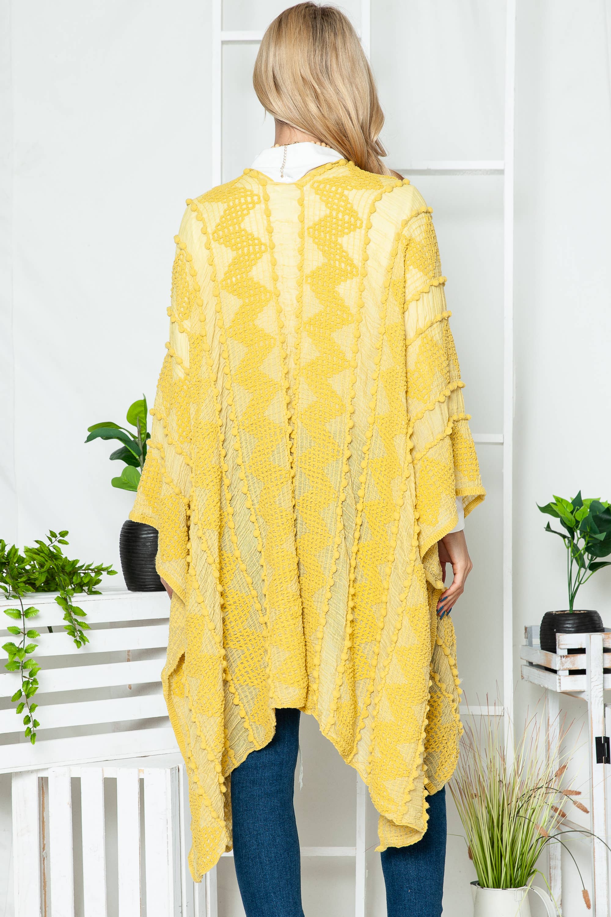 Justin & Taylor - Wholesale Kimono - Women's - Puffer-Up | Soft Textured Cover-Up Kimono With Pom Detail13